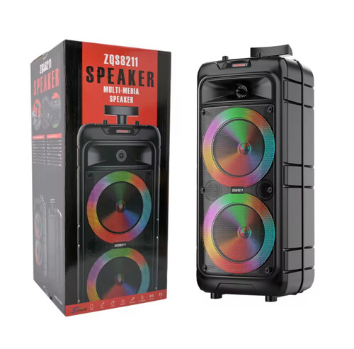 اسپیکر بلوتوثی قابل حمل چمدونی ZQS-8211 | قدرتمند با رقص نور و میکروفون سیمی