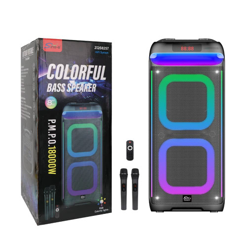 اسپیکر حرفهای ZQS-8257 چمدانی | صدای قدرتمند، رقص نور و کارائوکه
